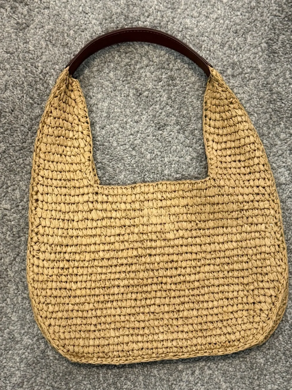 J. Crew Woven Straw Shoulder Bag with Brown Handle - Picture 2 of 6